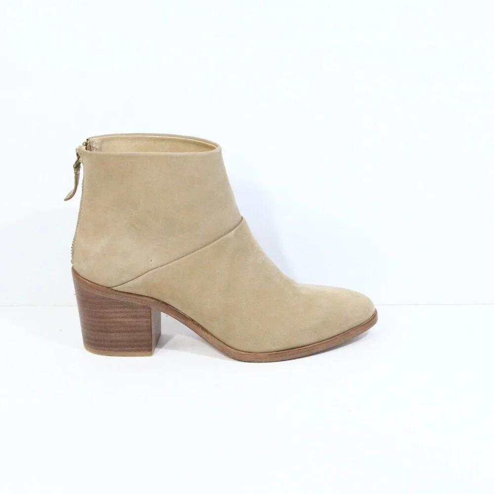 Nisolo Boots sz 7.5 Women Leather Ankle Bootie Stacked Heel zipper dari
